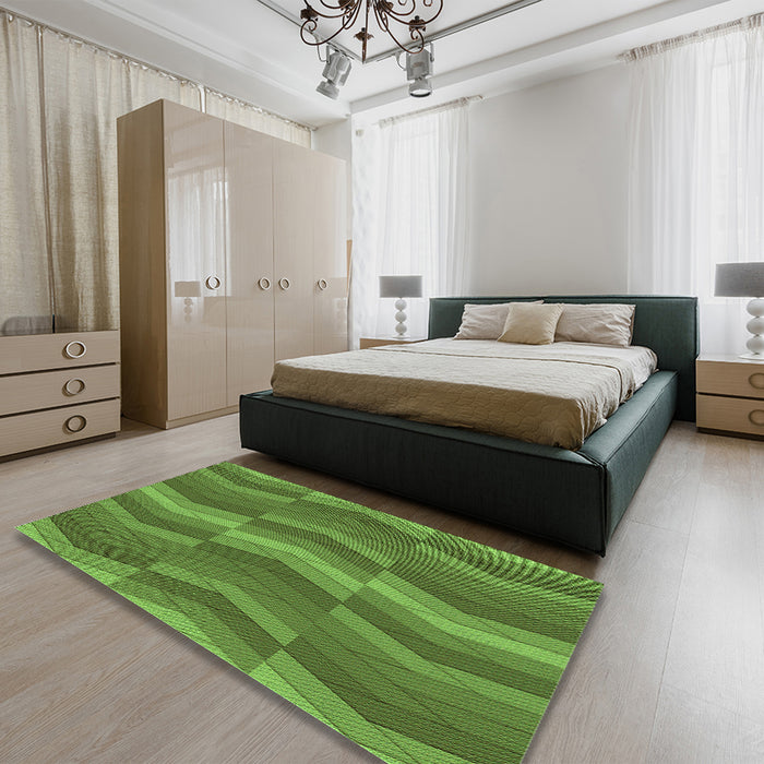 Patterned Seaweed Green Rug in a Bedroom, pat1512grn