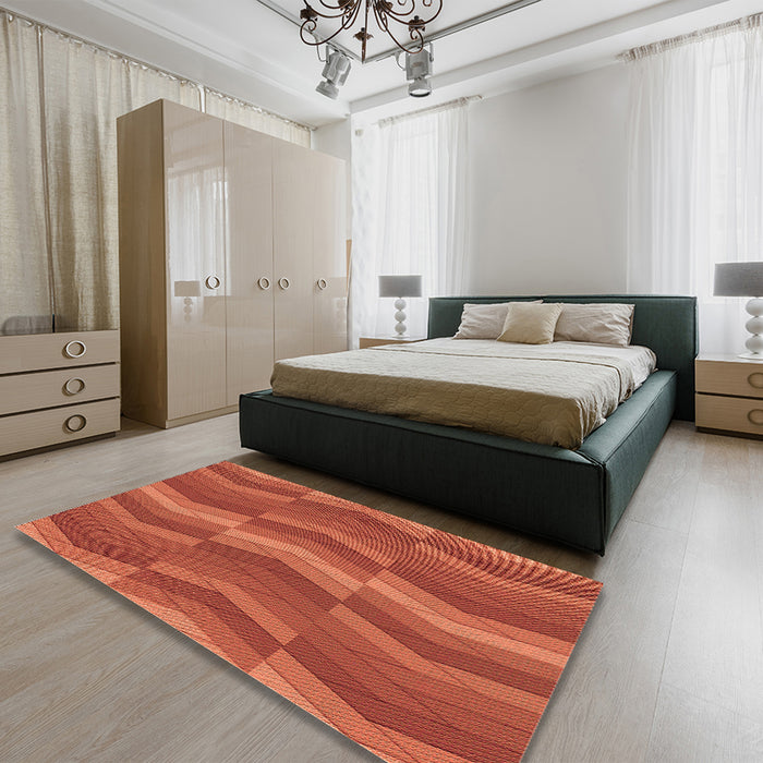 Patterned Bright Orange Rug in a Bedroom, pat1512org