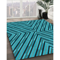 Patterned Bright Turquoise Blue Rug, pat1513lblu