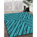 Patterned Bright Turquoise Blue Rug in Family Room, pat1513lblu