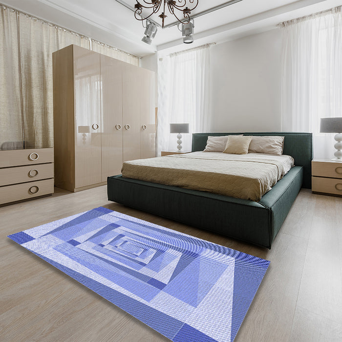 Patterned Royal Blue Rug in a Bedroom, pat1514blu