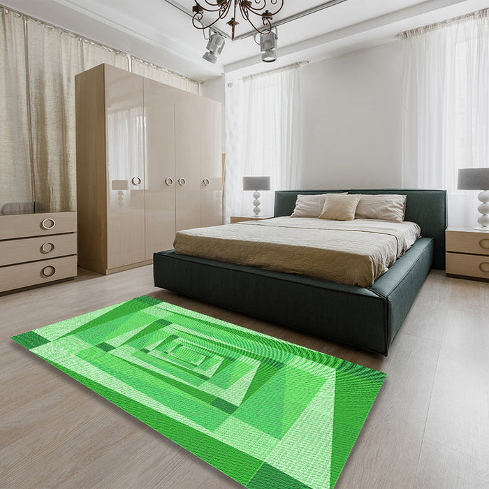 Patterned Neon Green Rug in a Bedroom, pat1514grn