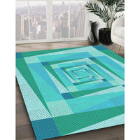 Patterned Dark Turquoise Green Rug, pat1514lblu