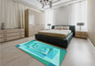 Patterned Dark Turquoise Green Rug in a Bedroom, pat1514lblu