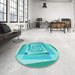 Round Patterned Dark Turquoise Green Rug in a Office, pat1514lblu