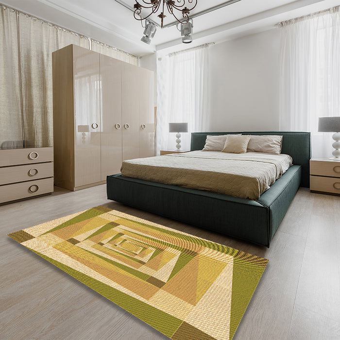 Patterned Dark Golden Brown Rug in a Bedroom, pat1514org