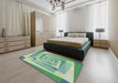 Machine Washable Transitional PaleGreen Rug in a Bedroom, wshpat1514