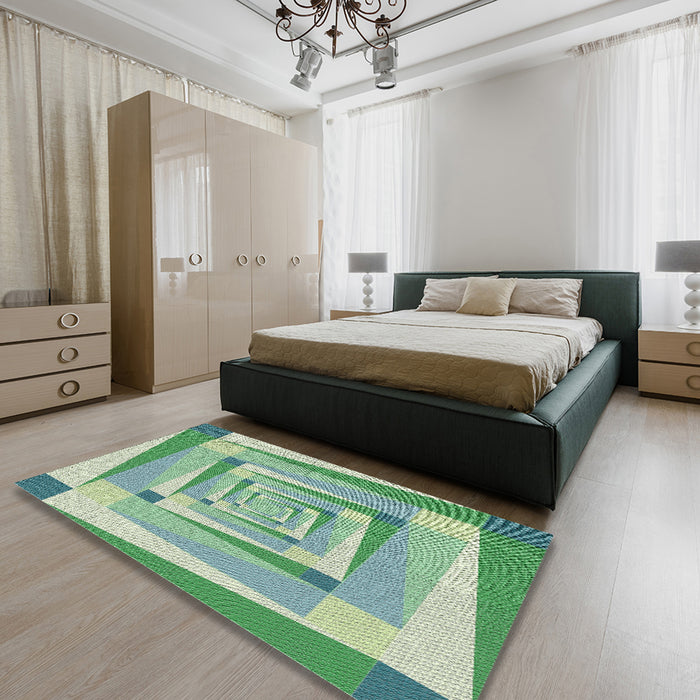Machine Washable Transitional PaleGreen Rug in a Bedroom, wshpat1514