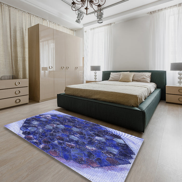 Patterned Denim Dark Blue Rug in a Bedroom, pat1515blu