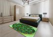 Patterned Dark Forest Green Rug in a Bedroom, pat1515grn