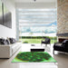 Square Patterned Dark Forest Green Rug in a Living Room, pat1515grn