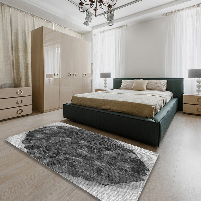 Patterned Dark Gray Black Rug in a Bedroom, pat1515gry