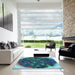 Square Patterned Macaw Blue Green Rug in a Living Room, pat1515lblu