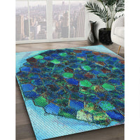 Patterned Macaw Blue Green Rug, pat1515lblu