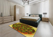 Patterned Saffron Red Rug in a Bedroom, pat1515yw