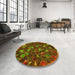 Round Patterned Saffron Red Rug in a Office, pat1515yw