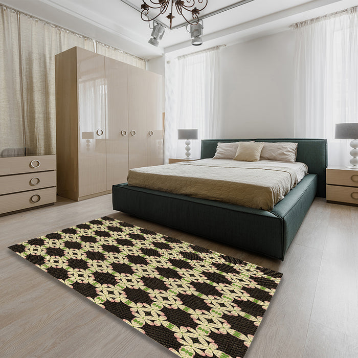 Patterned Midnight Gray Rug in a Bedroom, pat1516brn