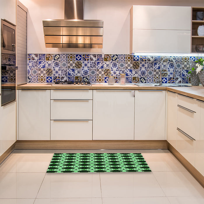 Patterned Green Rug in a Kitchen, pat1516grn