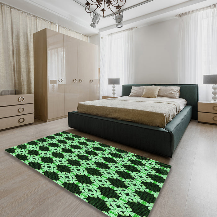 Patterned Green Rug in a Bedroom, pat1516grn