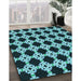 Patterned Deep Teal Green Rug in Family Room, pat1516lblu