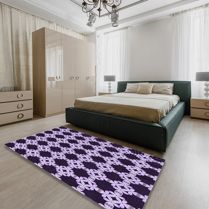 Patterned Bright Lilac Purple Rug in a Bedroom, pat1516pur