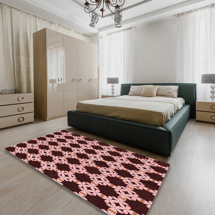 Patterned Light Coral Pink Rug in a Bedroom, pat1516rd
