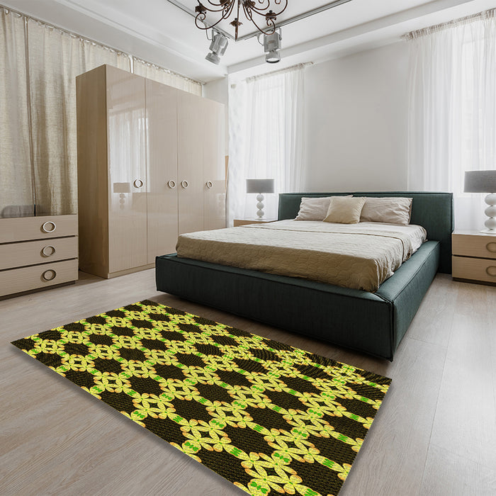 Patterned Midnight Gray Rug in a Bedroom, pat1516yw