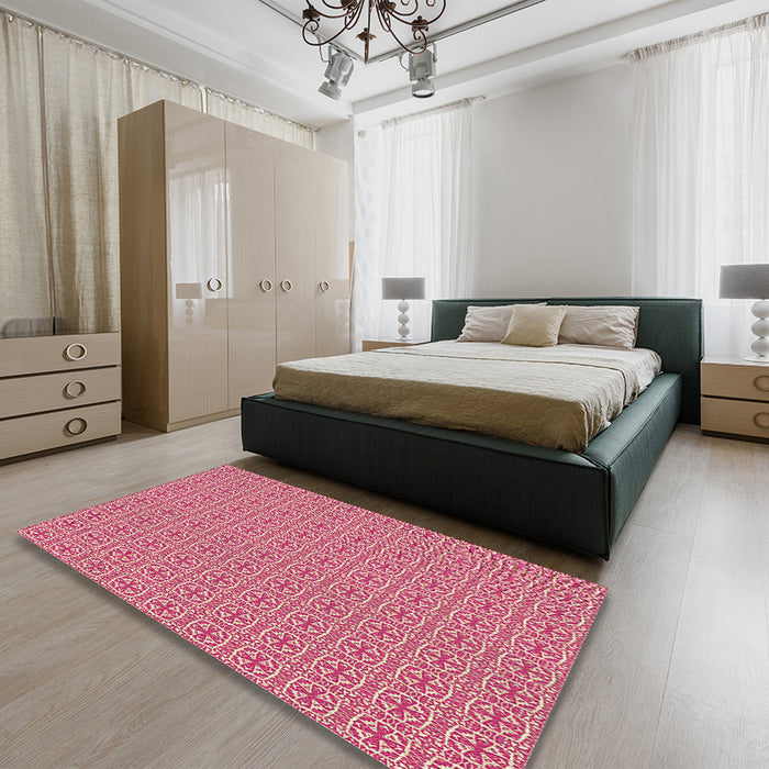 Patterned Light Salmon Pink Rug in a Bedroom, pat1518brn