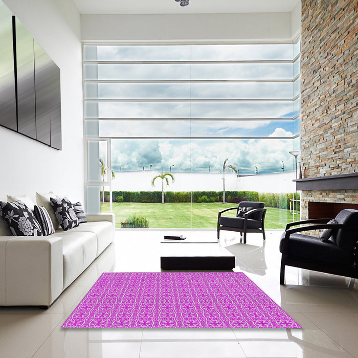 Square Machine Washable Transitional Plum Purple Rug in a Living Room, wshpat1518