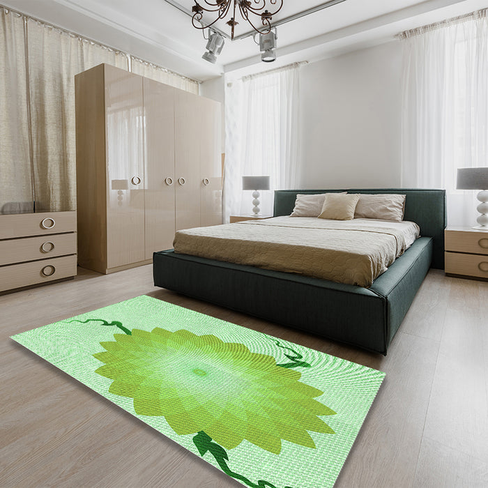 Patterned Green Rug in a Bedroom, pat1519grn