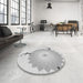 Round Patterned Platinum Gray Rug in a Office, pat1519gry