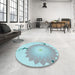 Round Patterned Blue Rug in a Office, pat1519lblu