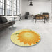 Round Patterned Yellow Rug in a Office, pat1519yw