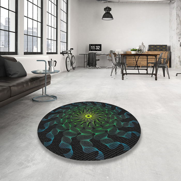Round Machine Washable Transitional Black Rug in a Office, wshpat151