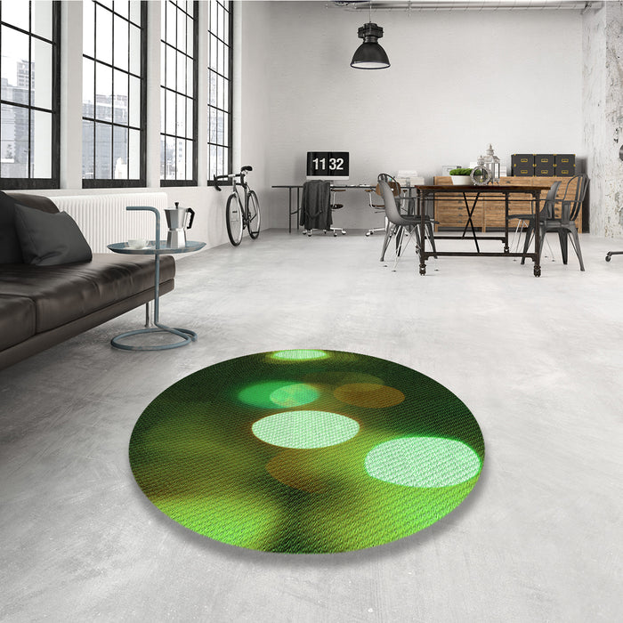 Round Patterned Dark Forest Green Rug in a Office, pat152grn