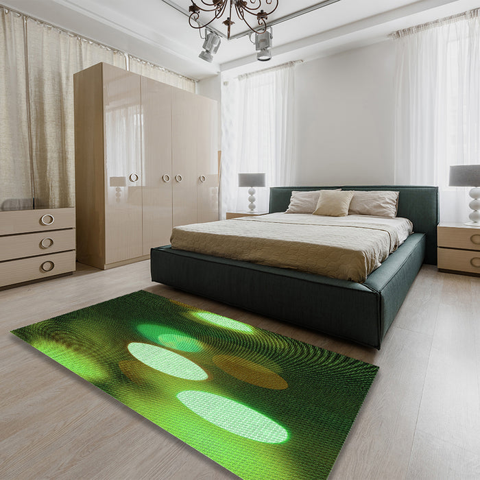 Patterned Dark Forest Green Rug in a Bedroom, pat152grn