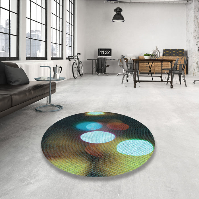 Round Patterned Charcoal Black Rug in a Office, pat152lblu
