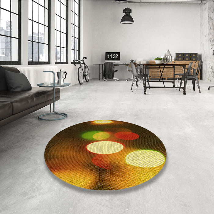 Round Patterned Cinnamon Brown Rug in a Office, pat152yw
