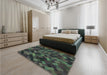 Patterned Gunmetal Green Rug in a Bedroom, pat1520grn