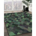 Patterned Gunmetal Green Rug in Family Room, pat1520grn