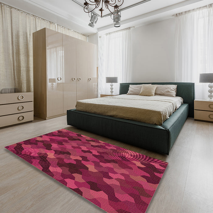 Patterned Crimson Red Rug in a Bedroom, pat1520org