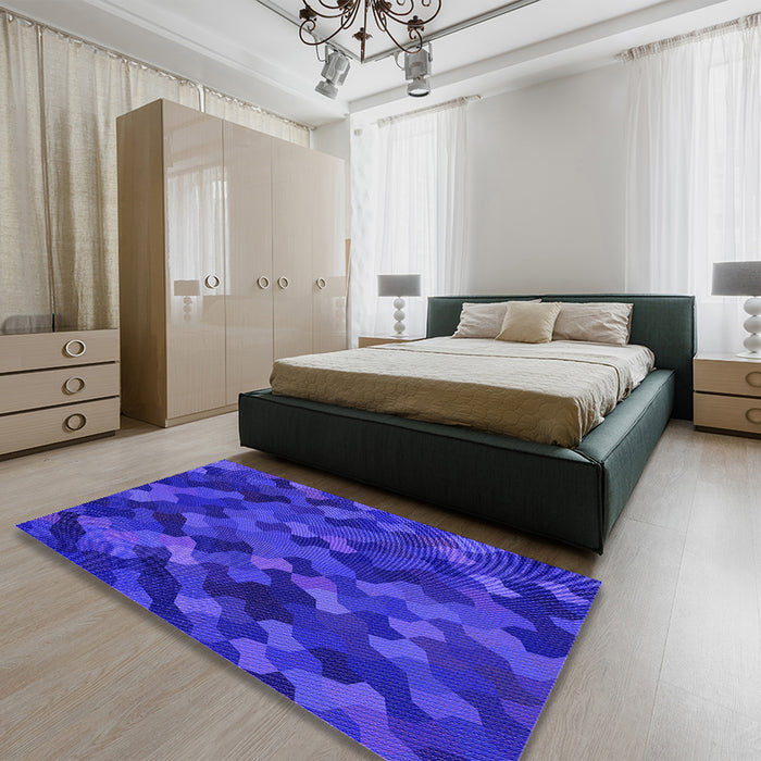 Patterned Bright Blue Rug in a Bedroom, pat1520pur