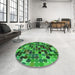 Round Patterned Deep Emerald Green Rug in a Office, pat1521grn