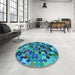 Round Patterned Dark Turquoise Green Rug in a Office, pat1521lblu