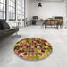 Round Patterned Saffron Red Rug in a Office, pat1521org