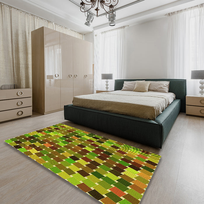 Patterned Pistachio Green Rug in a Bedroom, pat1521yw