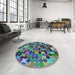 Round Patterned Blue Modern Rug in a Office, pat1521