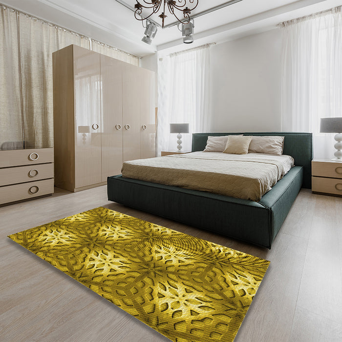 Round Machine Washable Transitional Dark Bronze Brown Rug in a Office, wshpat1522yw