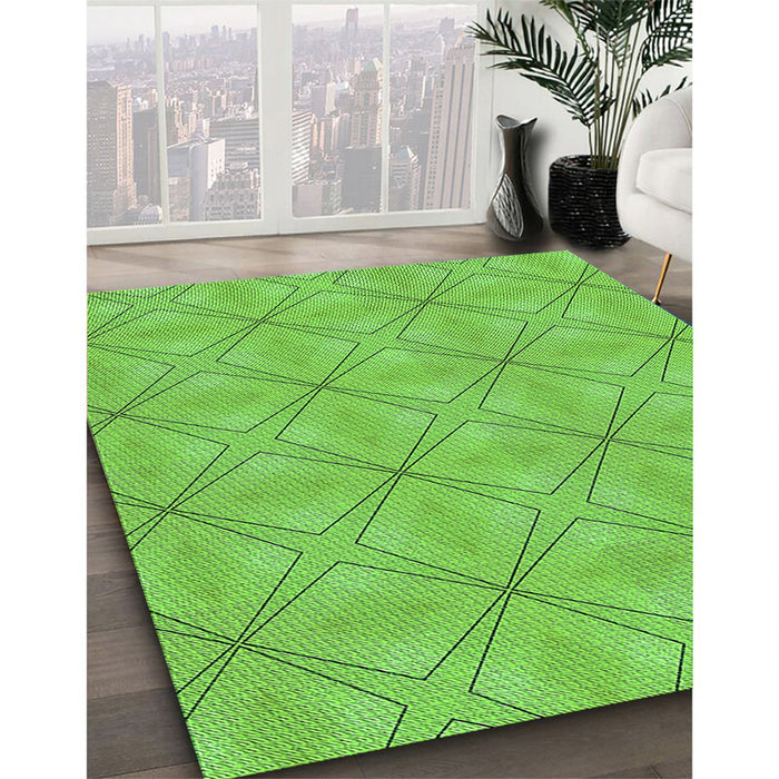 Patterned Emerald Green Rug in Family Room, pat1523grn