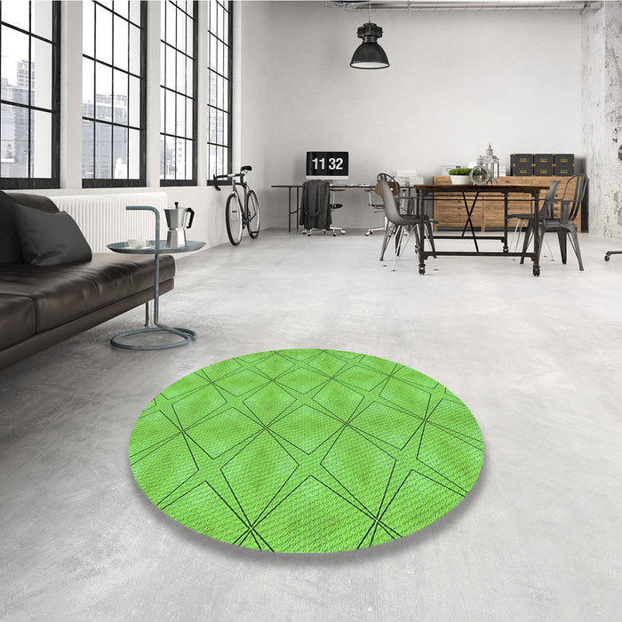 Round Patterned Emerald Green Rug in a Office, pat1523grn
